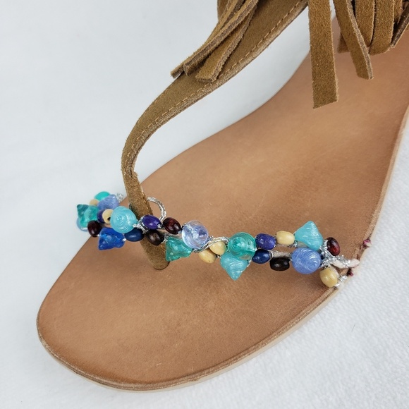 Rebels Women's Ankle Strap Sandals Suede Fringed - Picture 3 of 8